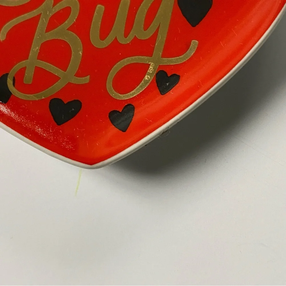 Ladybug Trinket Dish Ceramic Red Heart Valentines Decor 4” Love Bug Paper Source